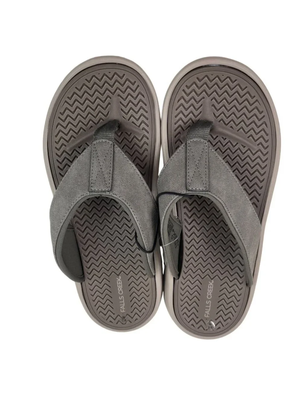 Falls Creek Mens Size Medium (7-8) Gray Canvas Rubber Flip Flops